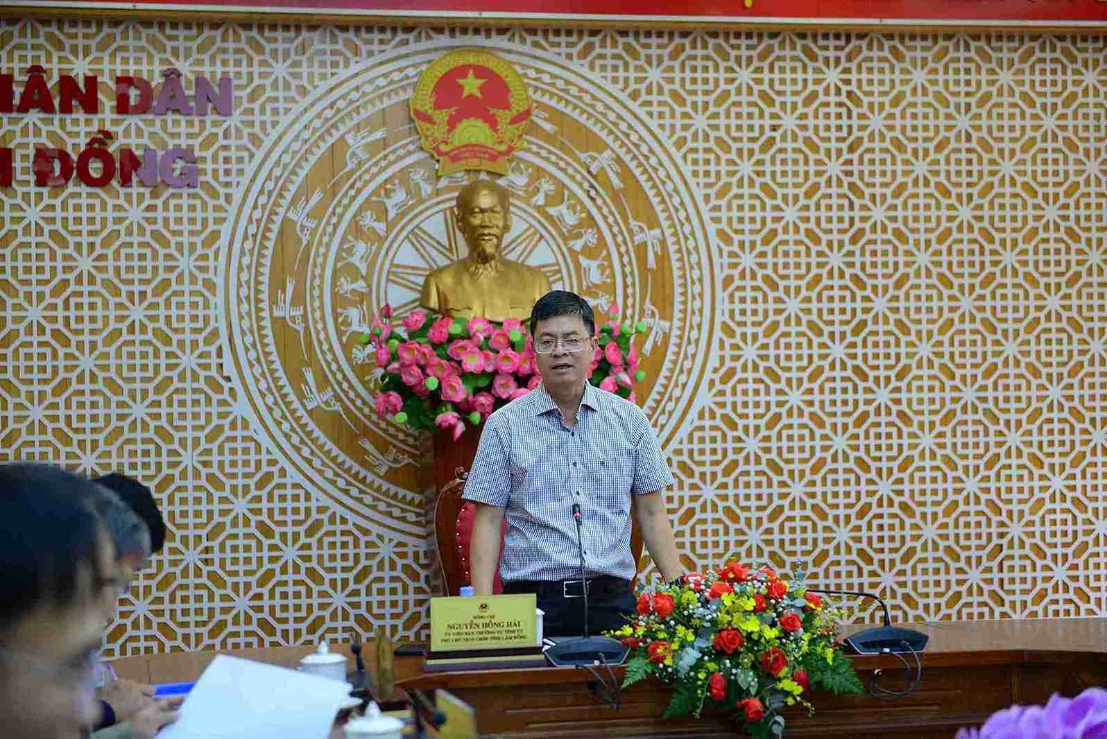 Ong Nguyen Hong Hai, Pho Chu tich UBND tinh Lam Dong phat bieu tai buoi lam viec. Anh: Phuc Khanh