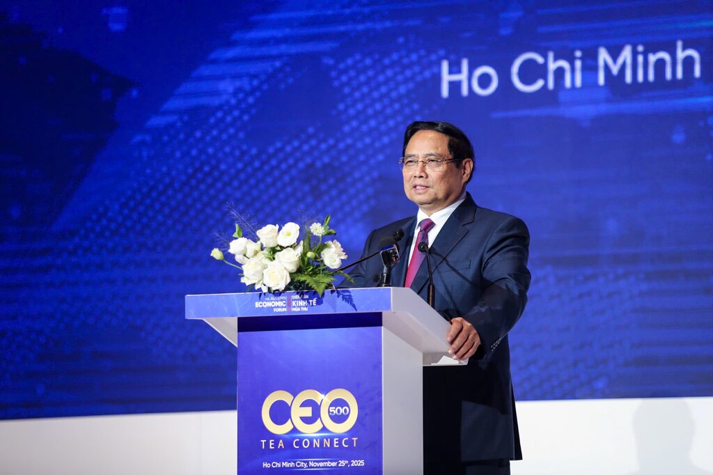 Thu tuong Pham Minh Chinh phat bieu chi dao tai buoi doi thoai. Anh: Anh Tu