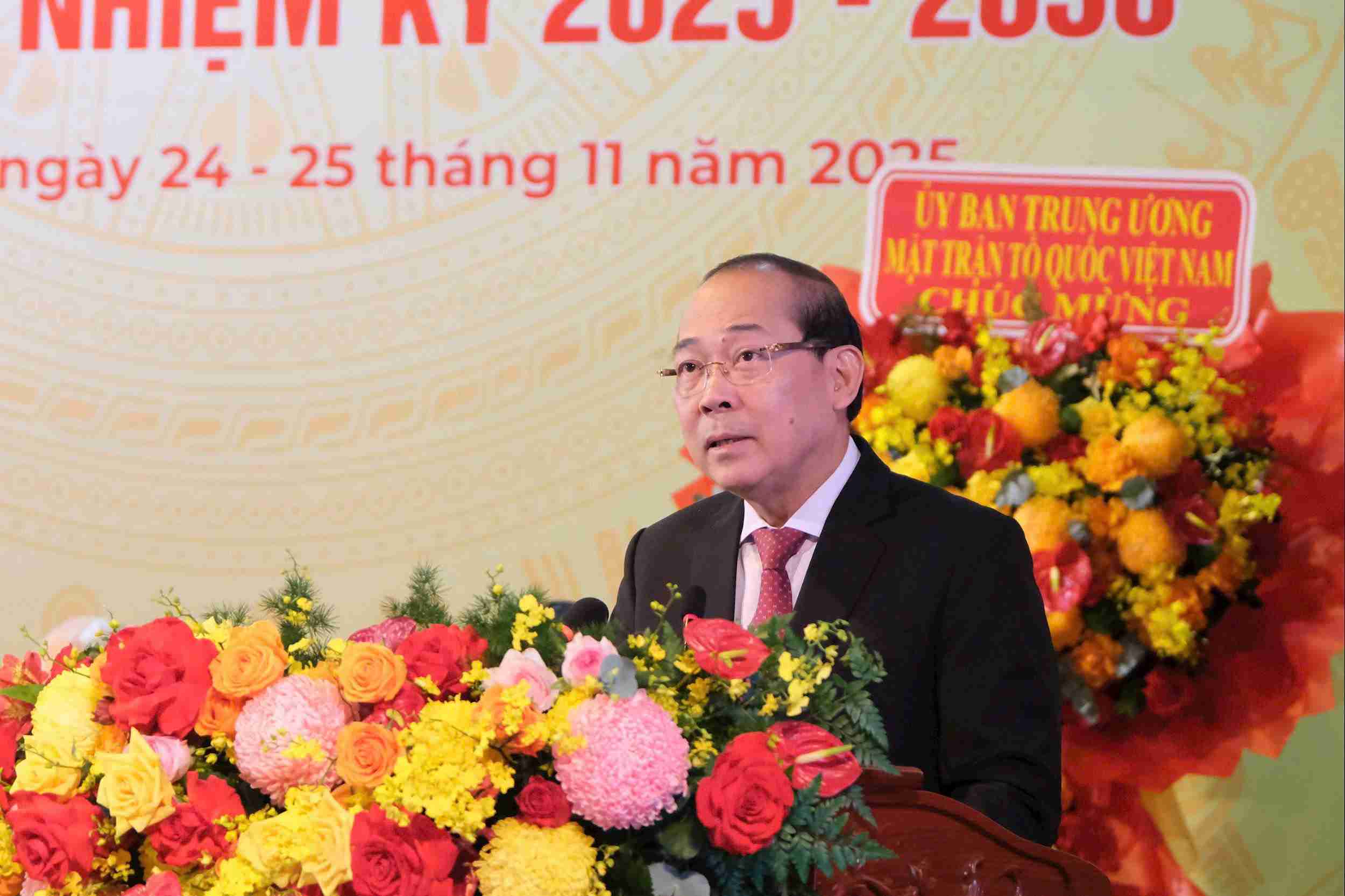 Pho Chu tich Uy ban Trung uong MTTQ Viet Nam Hoang Cong Thuy phat bieu chi dao Dai hoi. Anh: Phuc Khanh