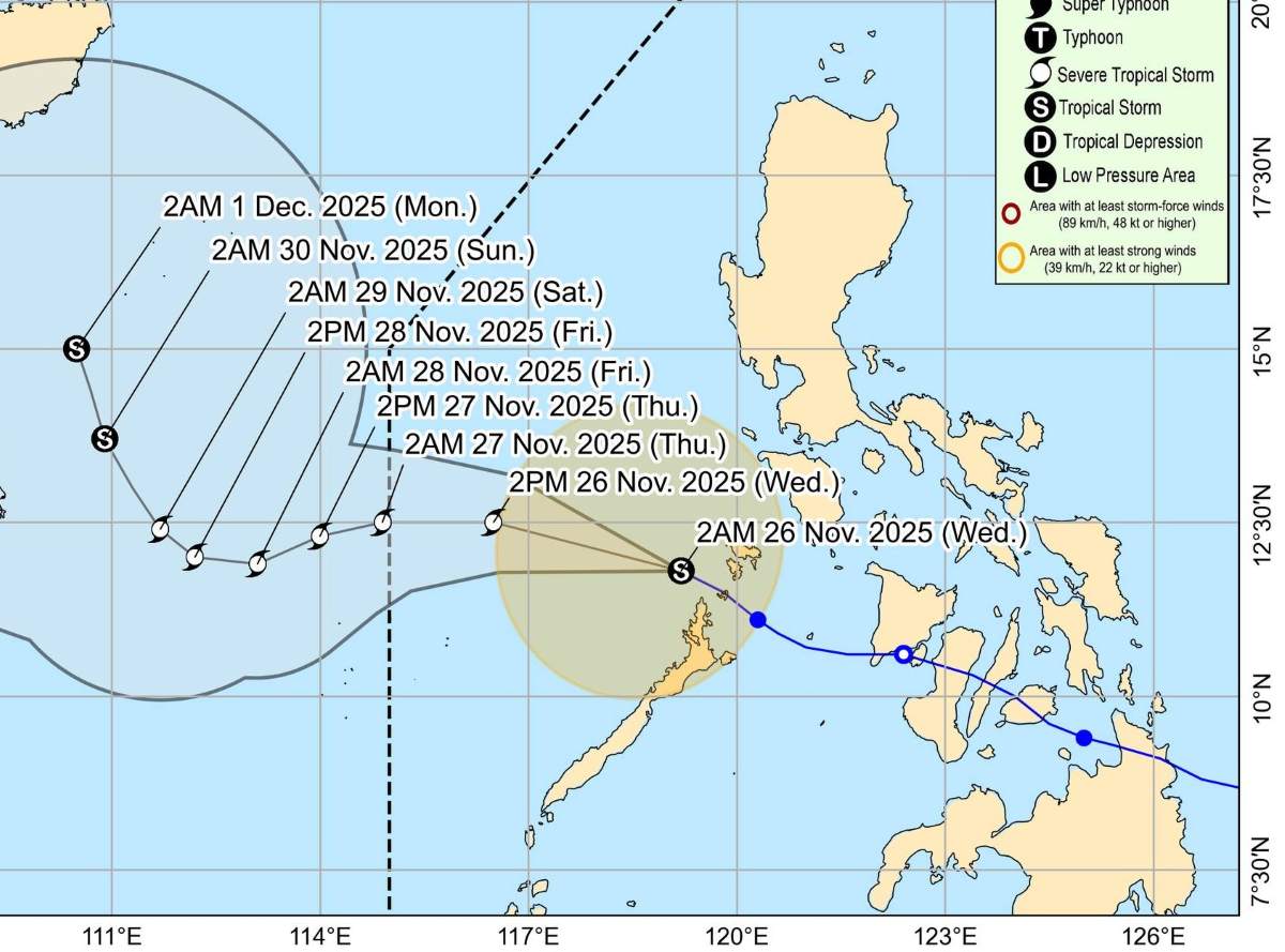 The forecast track of storm No. 15 is continuously changing direction in the East Sea. Photo: PAGASA