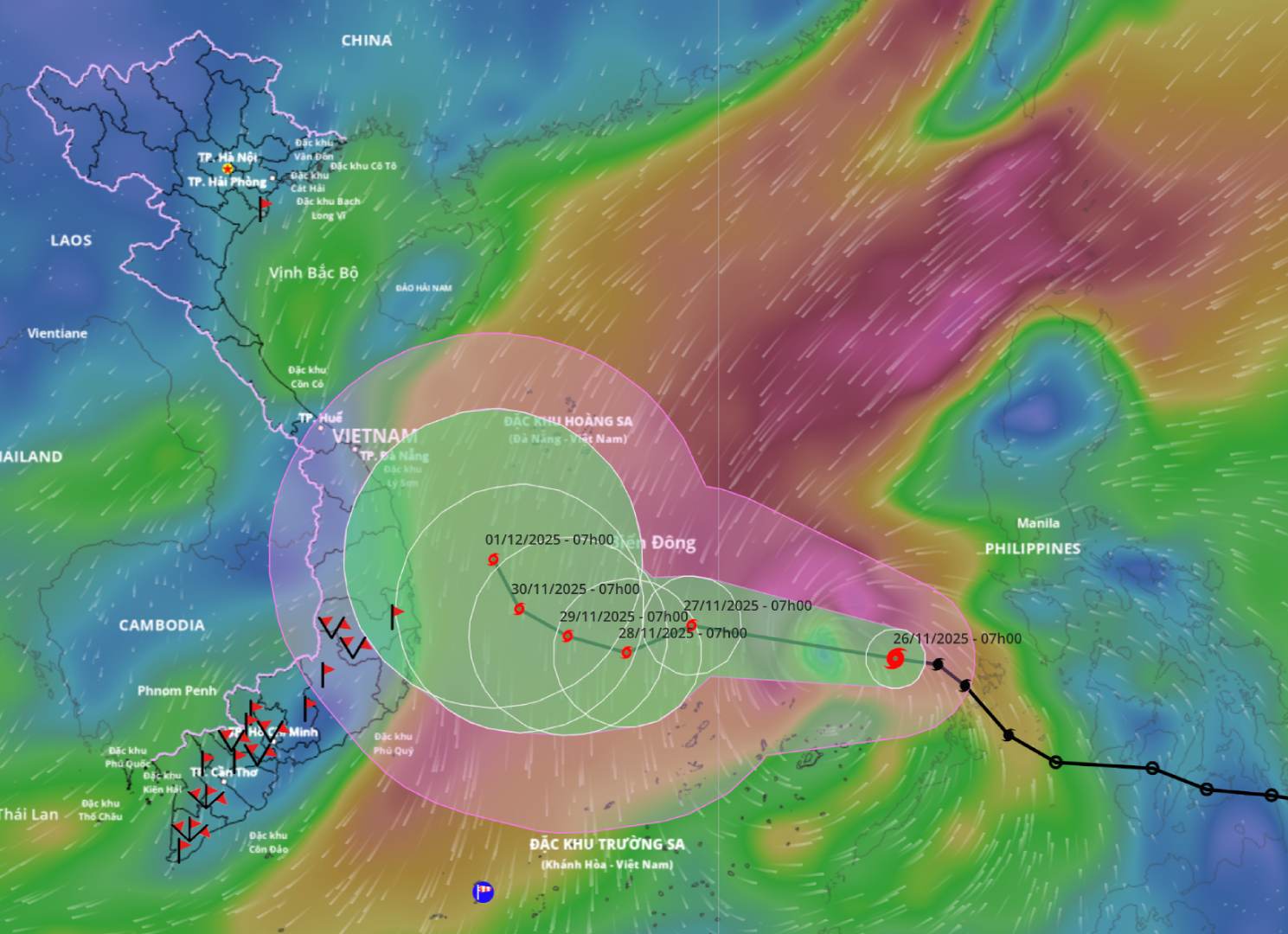 11월 26일 10시 현재 제15호 태풍 위치 및 경로 업데이트 출처: 베트남 재해 감시 시스템