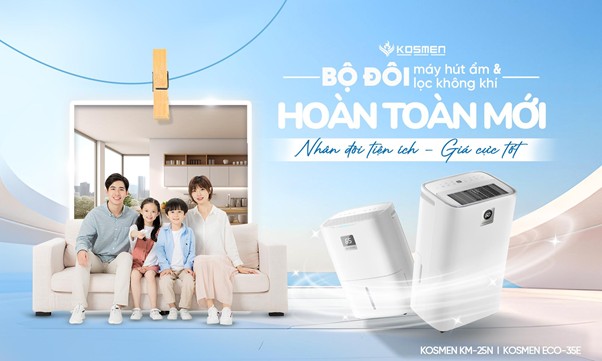 Bo doi may hut am Kosmen KM-25N va may loc khong khi hut am Kosmen ECO-35E hoan toan moi. Anh: Kosmen