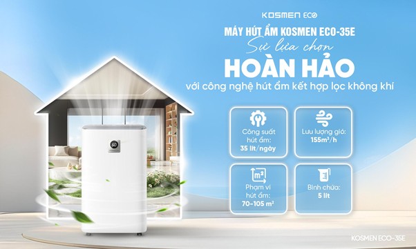 Kosmen ECO-35E duoc trang bi cong nghe hut am ket hop loc khong khi. Anh: Kosmen