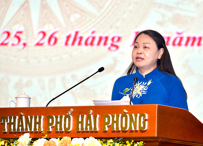 Pho Chu tich - Tong Thu ky Nguyen Thi Thu Ha phat bieu tai Dai hoi. Anh: Minh Hung