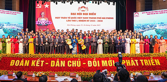 Uy ban MTTQ Viet Nam TP Hai Phong nhiem ky 2025-2030 ra mat Dai hoi voi 120 uy vien. Anh: Minh Hung