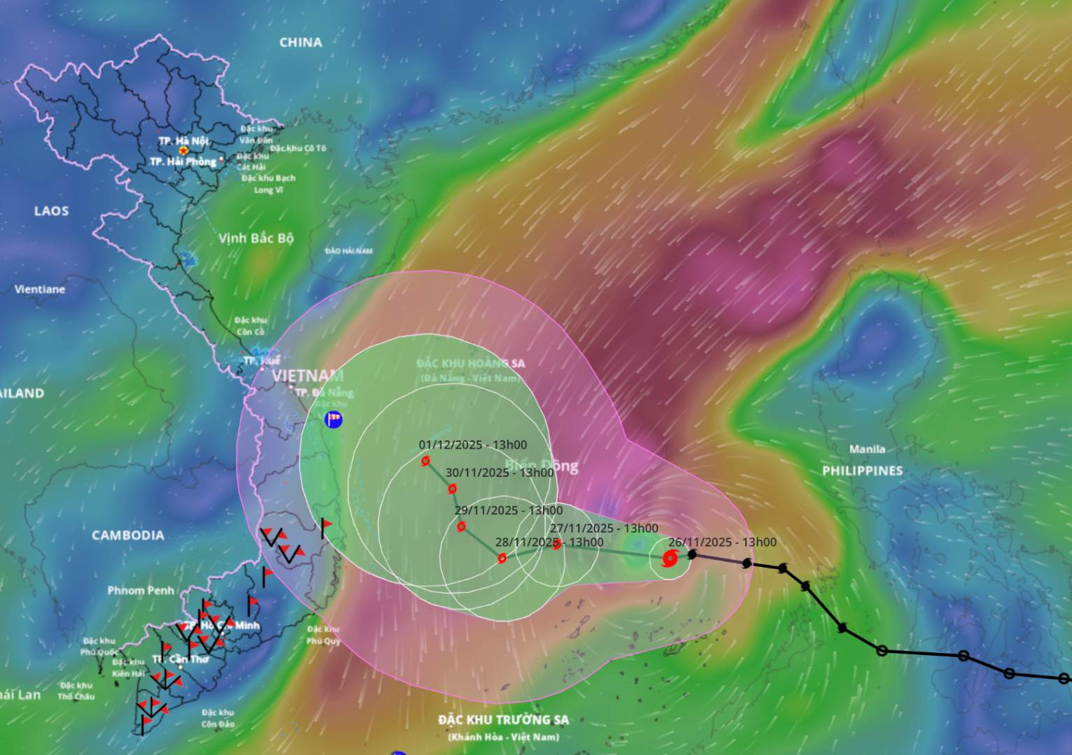 台風15号の位置と進路を11月26日午後3時に更新。出典:ベトナム自然災害監視システム