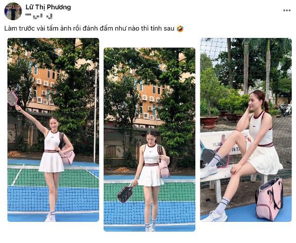 Phu cong Lu Thi Phuong di danh pickleball. Anh chup tu bai dang cua nhan vat
