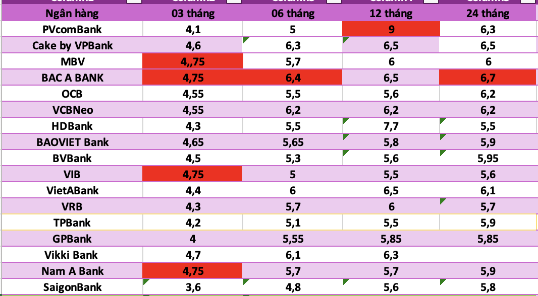 Top ngan hang co lai suat cao nhat thi truong hien nay. Do hoa: Ha Vy