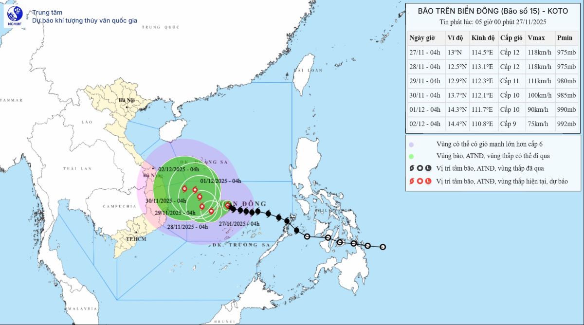 Forecast of the path of storm No. 15. Photo: Vietnam National Center for Hydro-Meteorological Forecasting