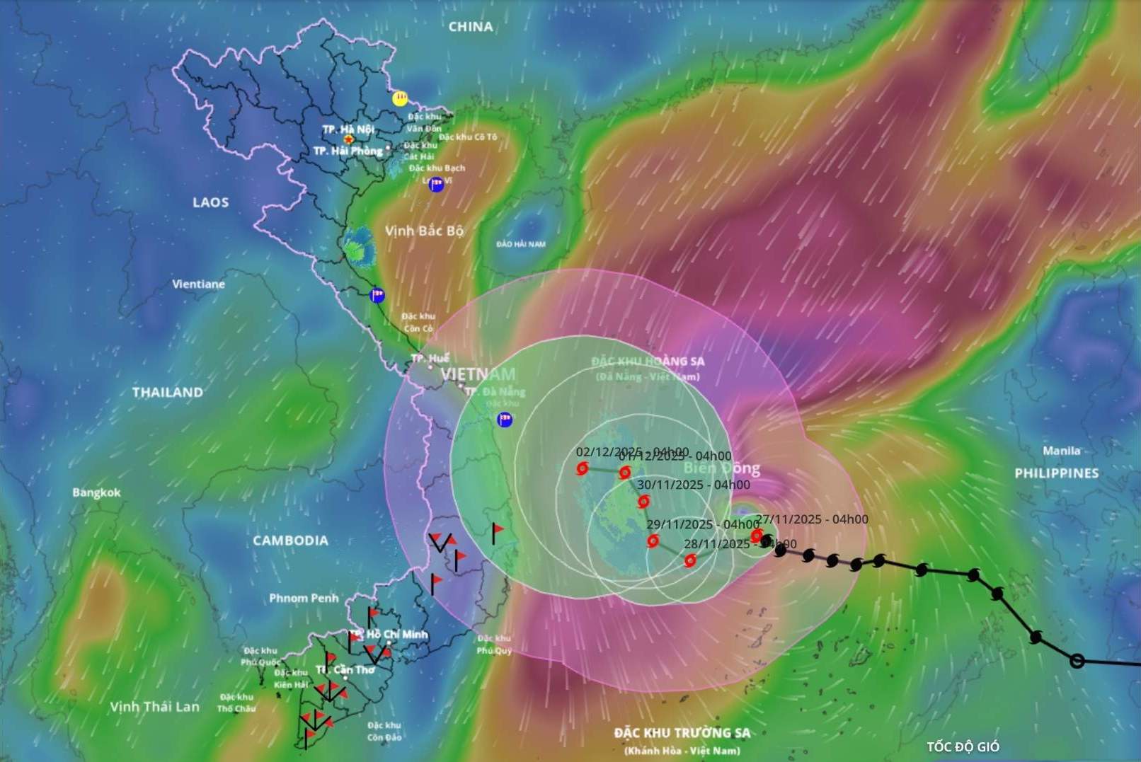 Vi tri bao so 15 vao 8h29 ngay 27.11. Nguon: He thong Giam sat thien tai Viet Nam