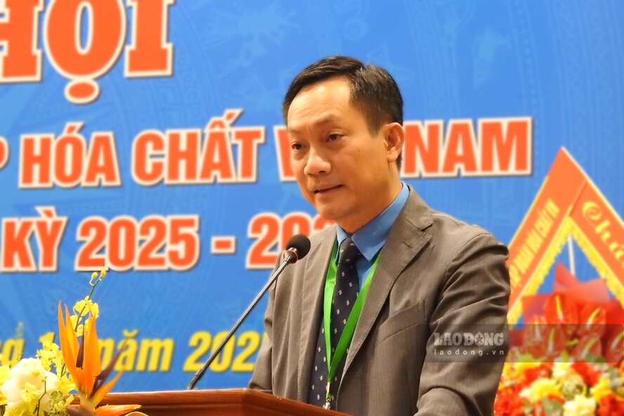 Ong Le An Hai - Chu tich Cong doan Cong thuong Viet Nam phat bieu tai dai hoi. Anh: To Cong.