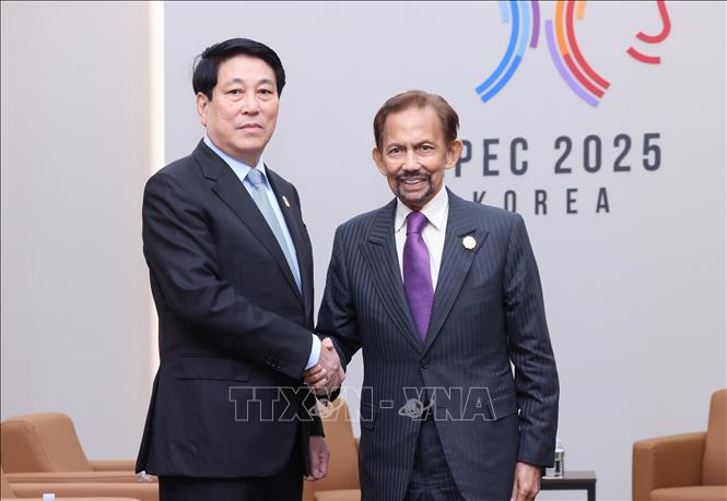 Con motivo de asistir a la 32a Semana de Alto Nivel de la APEC y trabajar bilateralmente en Corea del Sur en la tarde del 31 de octubre de 2025 el miembro del Buro Politico y Presidente Luong Cuong se reunio con el rey de Brunei Hassanal Bolkiah. Foto: TTXVN