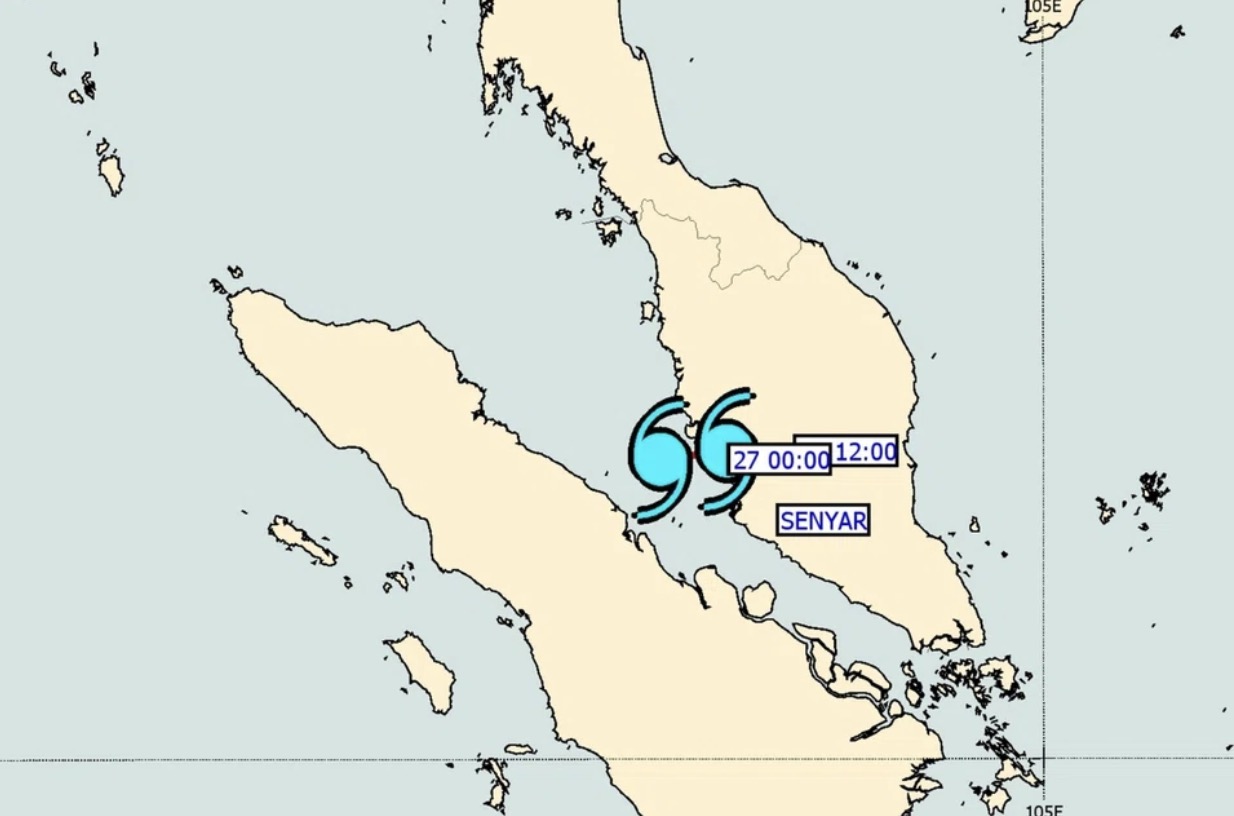 台風センヤールの影響範囲の予測。写真:METマレーシア