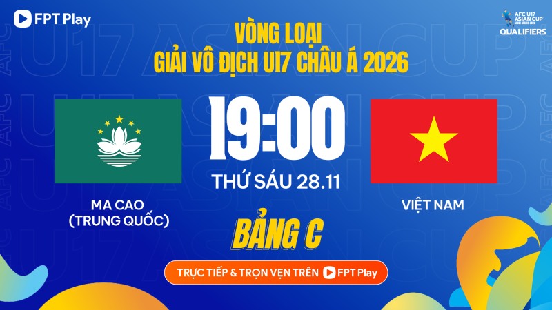 U-17ベトナム代表がU-17アジアカップ2026予選でU-17マカオ代表(中国)と対戦。写真:FPT Play
