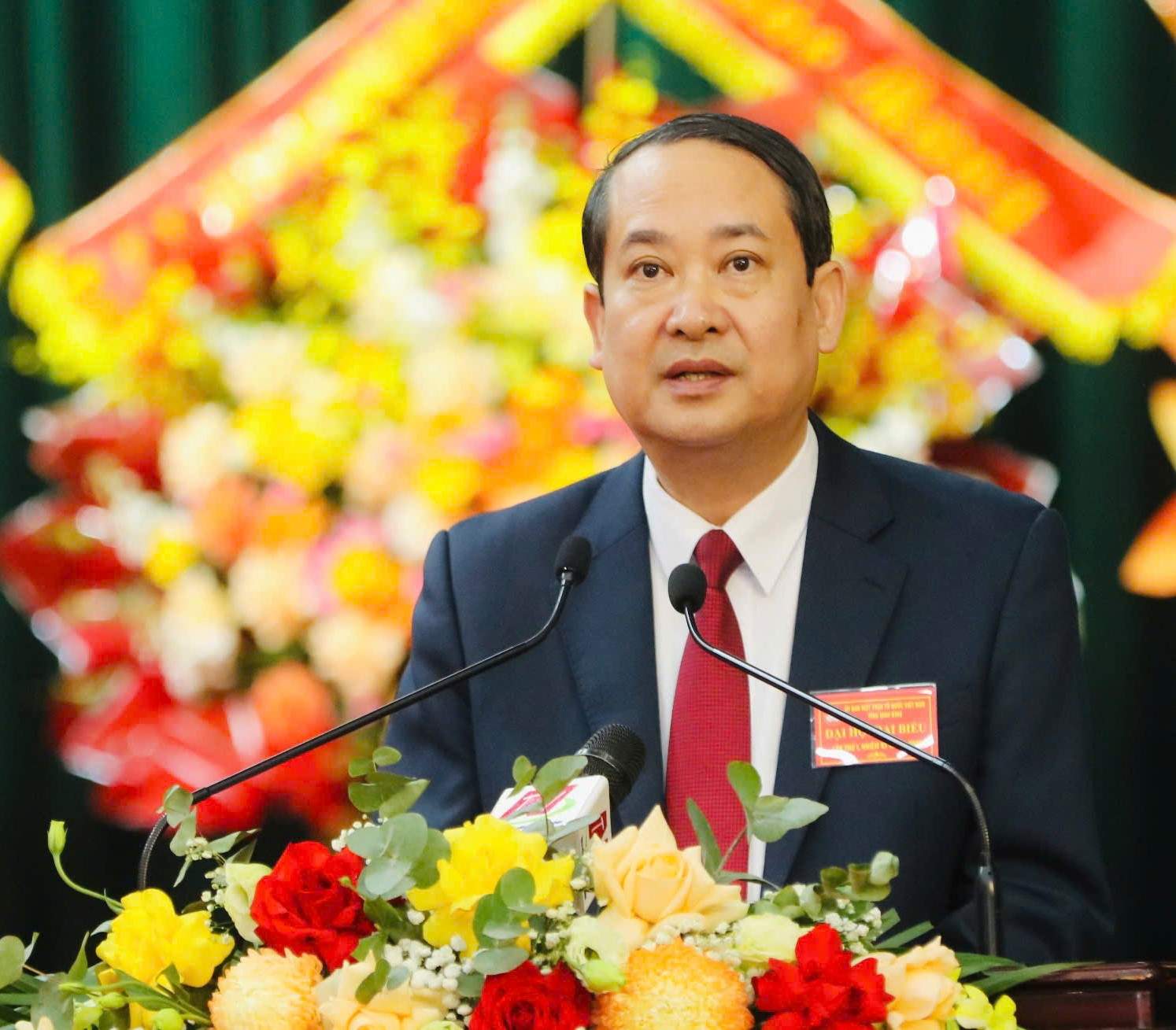 Ong Mai Van Tuat - Pho Bi thu Tinh uy, Chu tich Uy ban MTTQ Viet Nam tinh Ninh Binh phat bieu khai mac Dai hoi. Anh: Dieu Anh