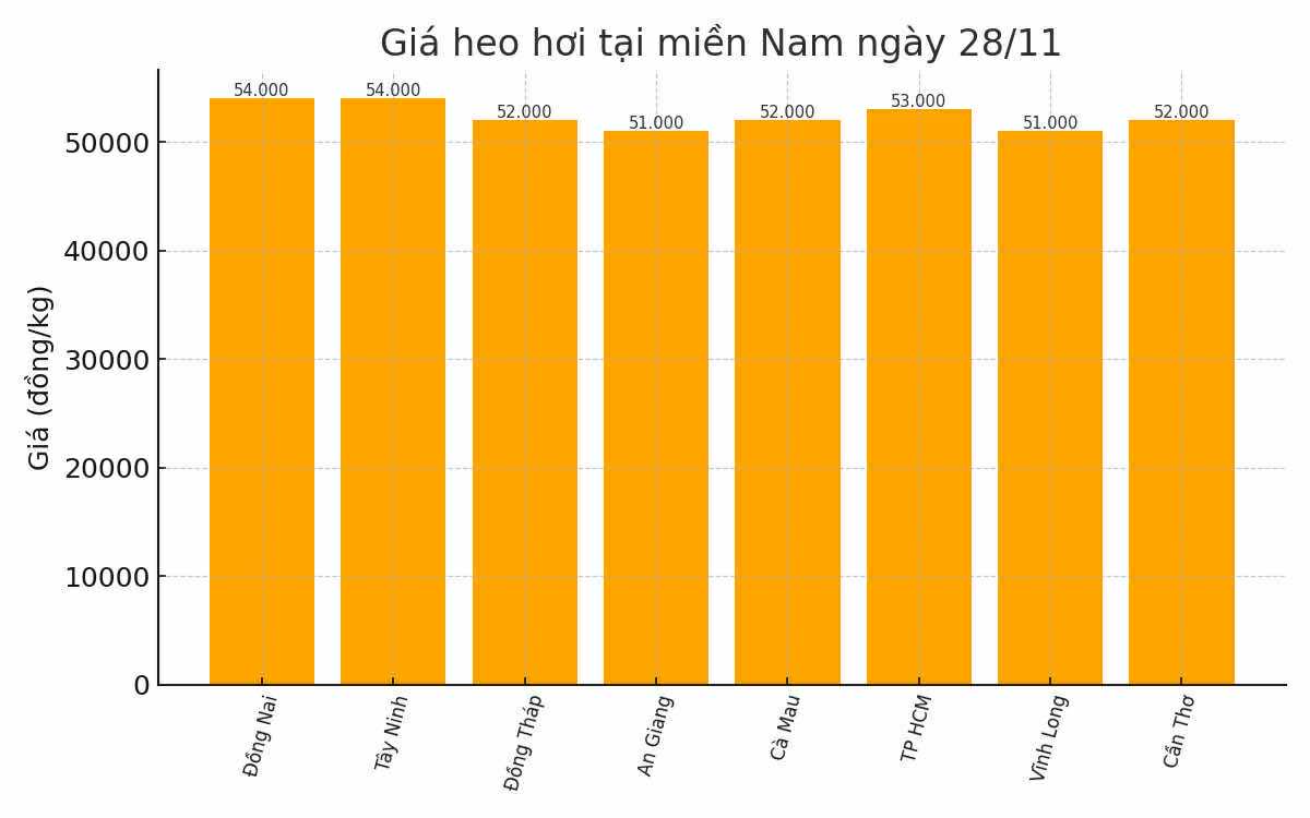 Gia heo hoi hom nay 28.11 tai khu vuc mien Nam. Do hoa: Thuy Linh