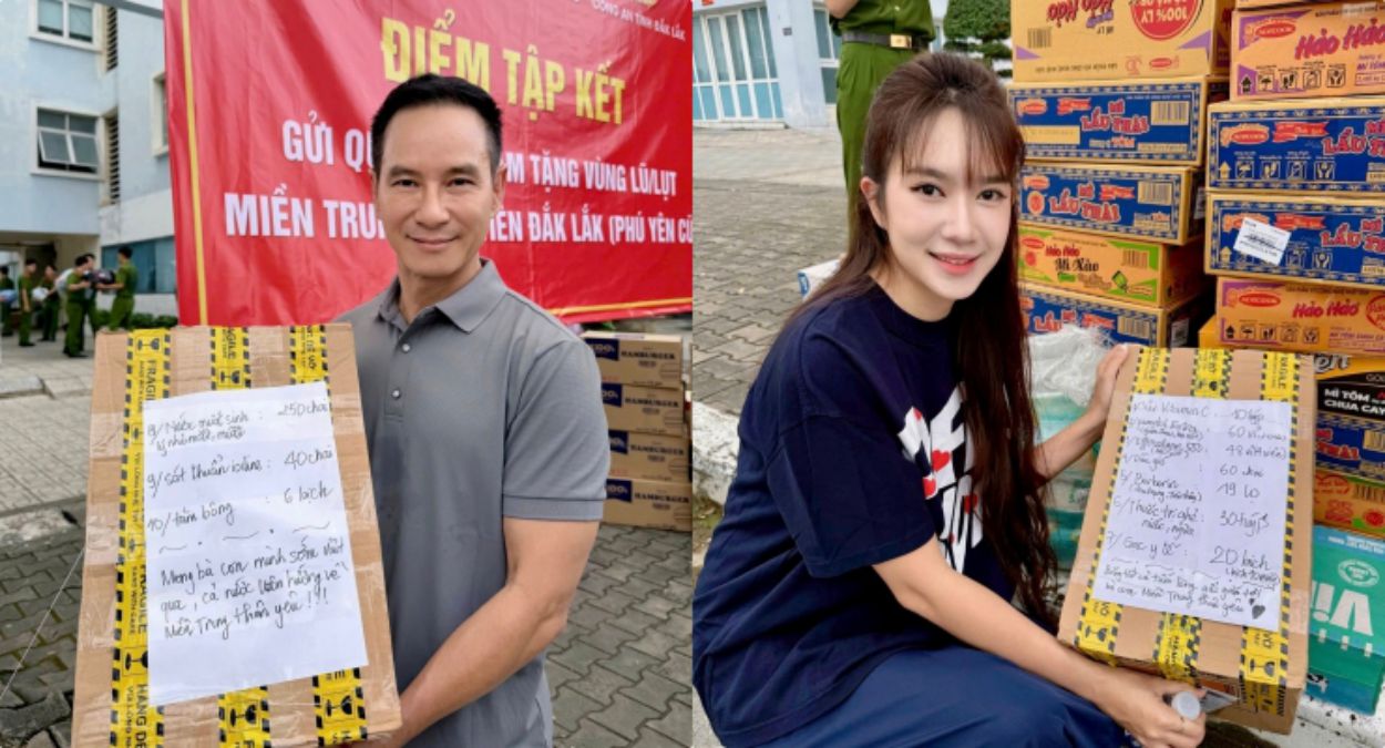 Ly Hai and Minh Ha transport necessities to people in flooded areas. Photo: Provided by the artist