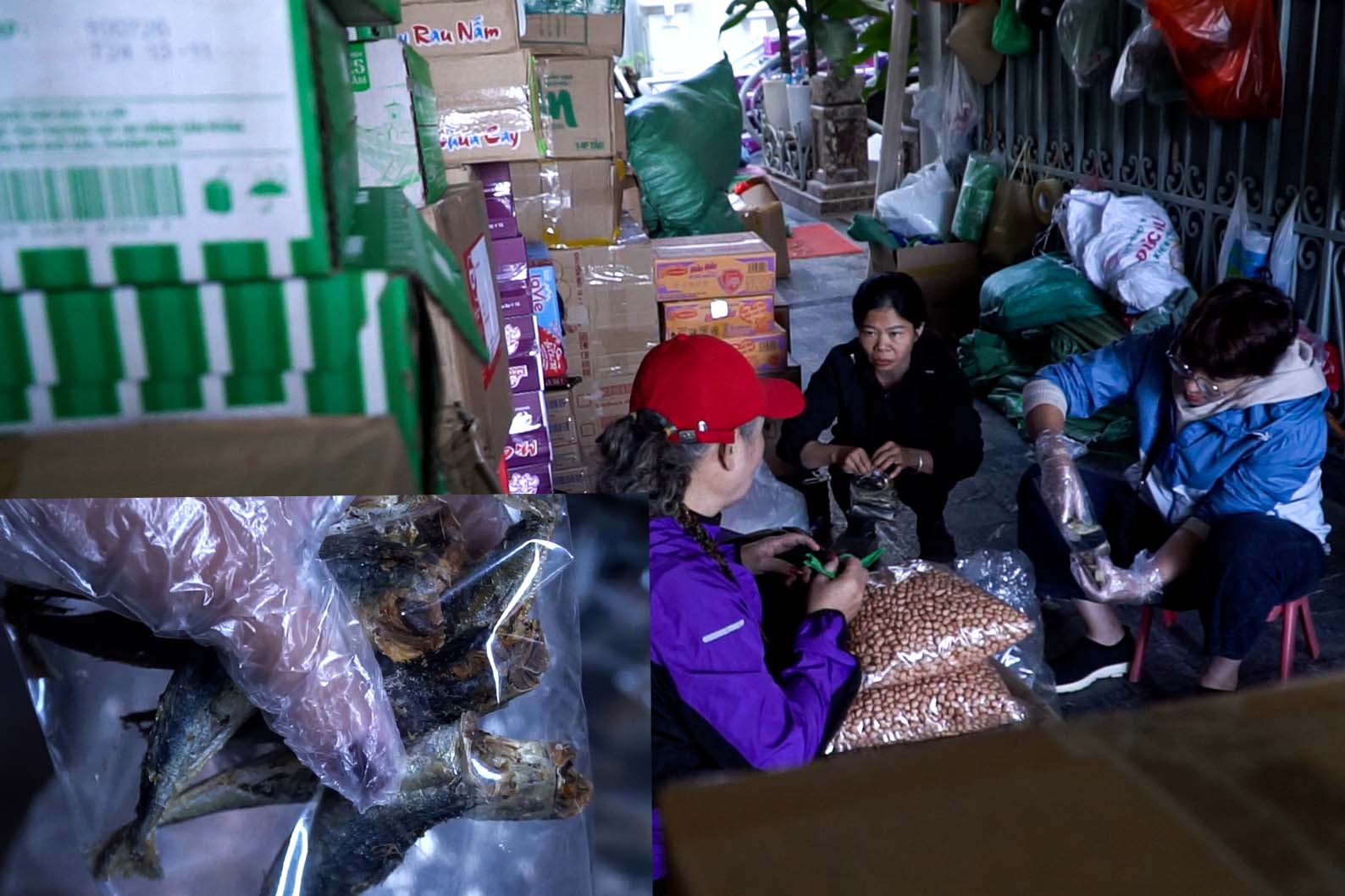 救援物資が密閉されたハノイの集積地点と、洪水地域に向かう人々の心