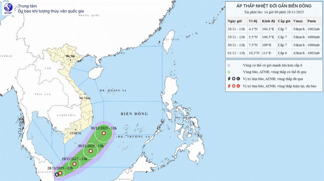 Du bao ap thap nhiet doi gan Bien Dong. Anh: Trung tam Du bao Khi tuong Thuy van Quoc gia Viet Nam