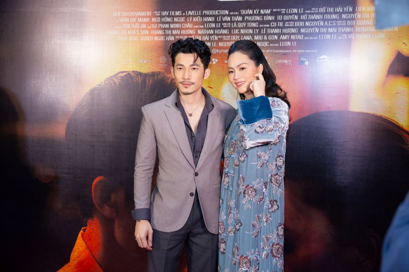 Los dos actores principales de la pelicula Lien Binh Phat y Do Hai Yen en el estreno en Hanoi. Foto: Galaxy Studio proporcionada