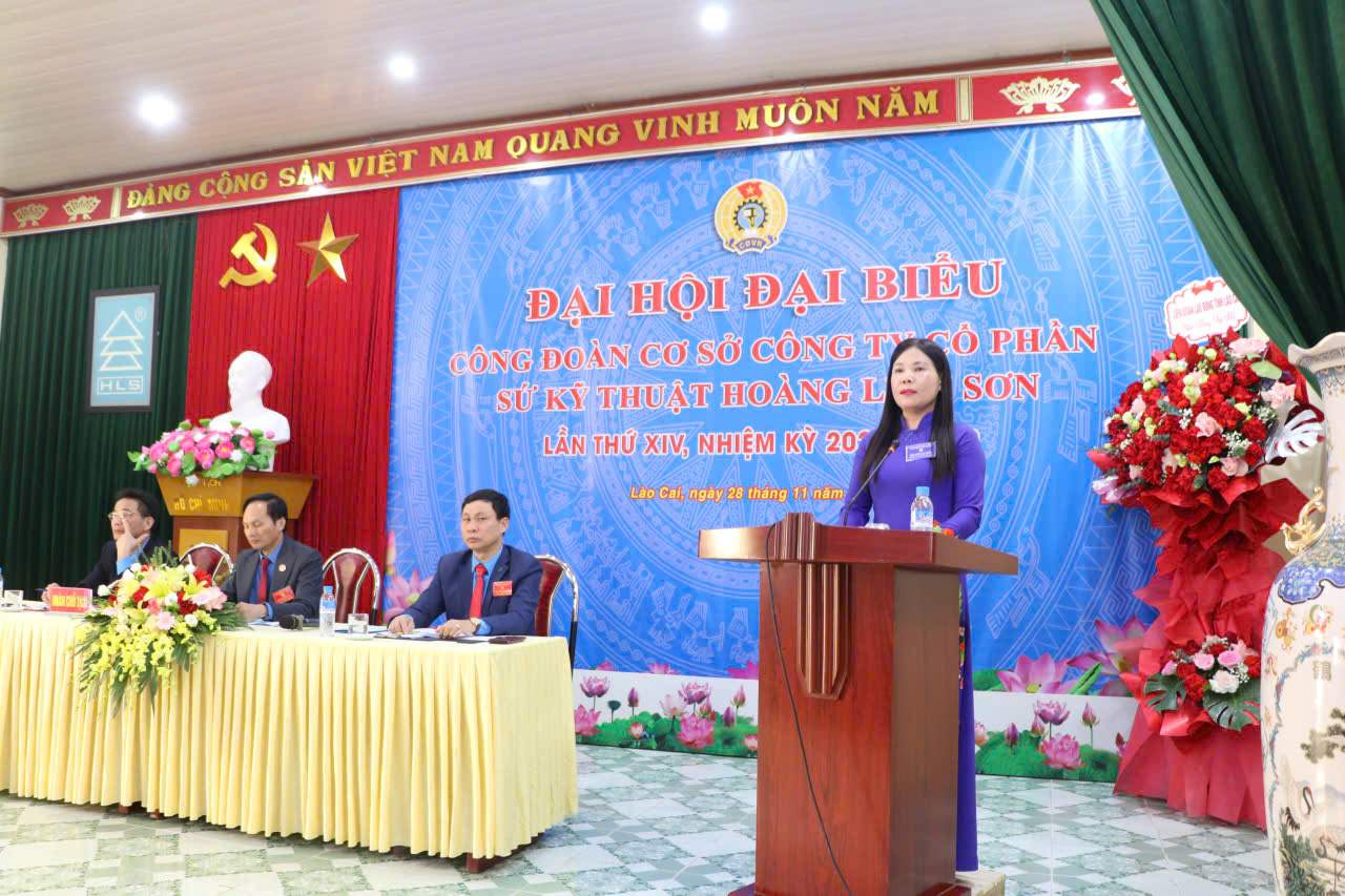 Ba Nguyen Thi Bich Nhiem - nguoi vua dam nhan chuc vu Chu tich Lien doan Lao dong tinh Lao Cai hom 26.11 phat bieu tai dai hoi. Anh: Bao Nguyen