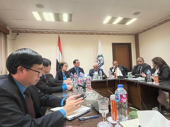 Chu tich Tong Lien doan Lao dong Viet Nam hoi dam voi Quyen Chu tich Lien hiep Cong doan Ai Cap. Anh: Ban Cong tac Cong doan