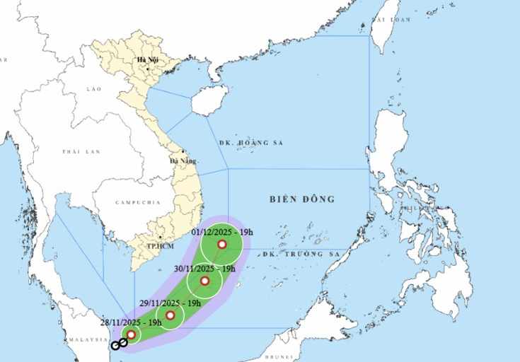Du bao thoi tiet hom nay 29.11, ap thap nhiet doi moi hinh thanh tren Bien Dong. Anh: NCHMF