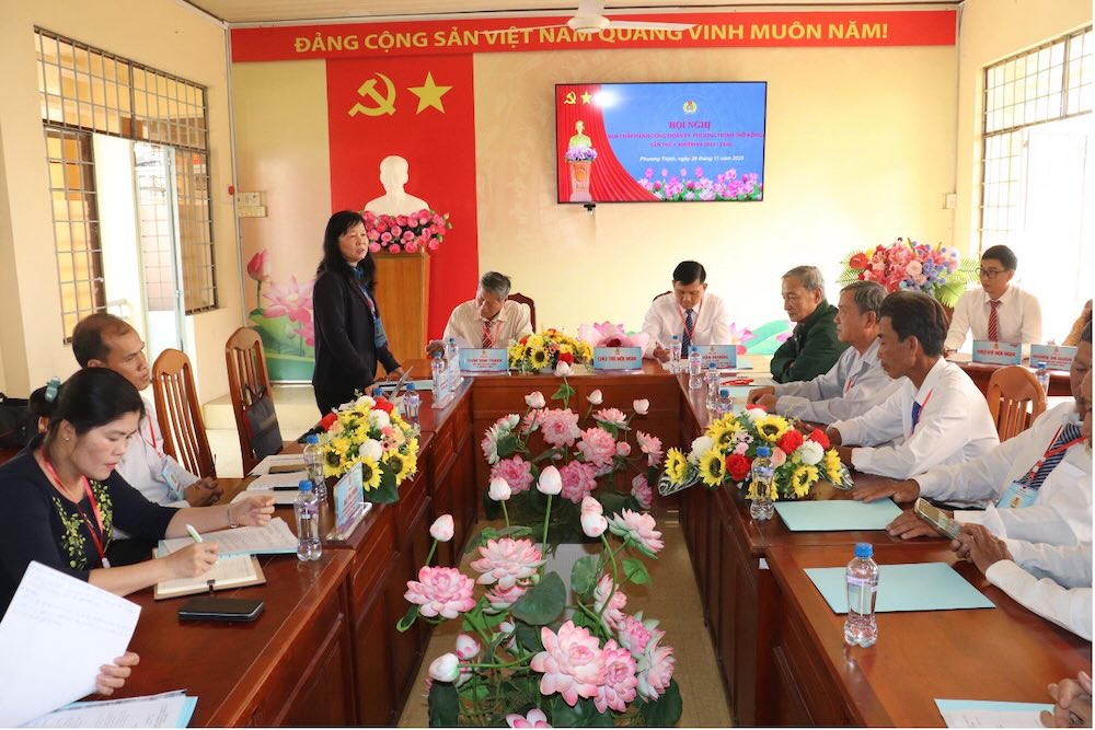 Ba Huynh Thi Tuyet Vui – Chu tich LDLD tinh Dong Thap phat bieu chi dao tai Hoi nghi. Anh: Luu Hung.