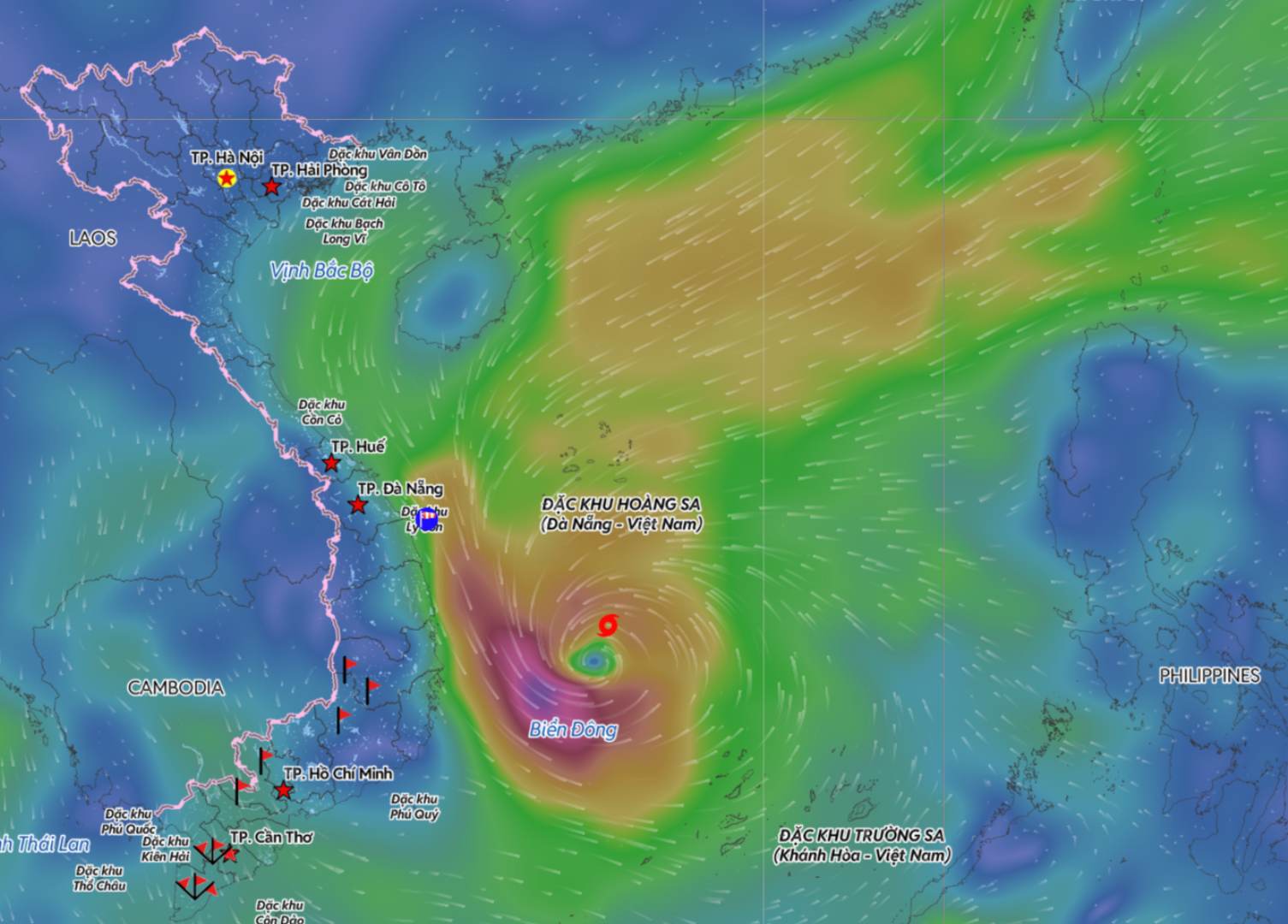 11月29日午前9時の台風15号の位置情報を更新。出典:ベトナム自然災害監視システム