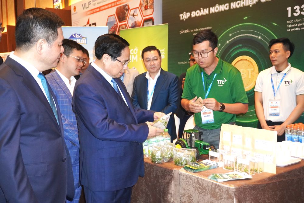 Thu tuong Chinh phu Pham Minh Chinh tham quan cac gian hang tai Dien dan Logistics Viet Nam 2025 tai Da Nang. Anh: Tran Thi