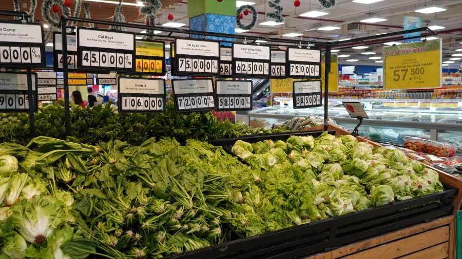 Gia rau xanh deu tang tu cho truyen thong de cac he thong sieu thi. Anh: Phuong Anh