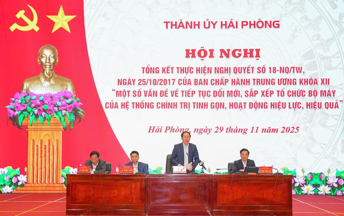Secretary of the City Party Committee Le Tien Chau spoke at the conference. Photo: Hai Phong Portal