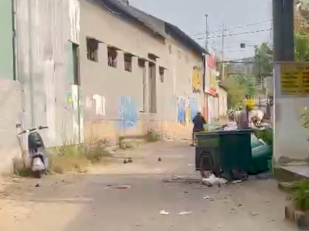 Xe tai tong vao cac thung rac tren duong. Anh: Duy Tuan 