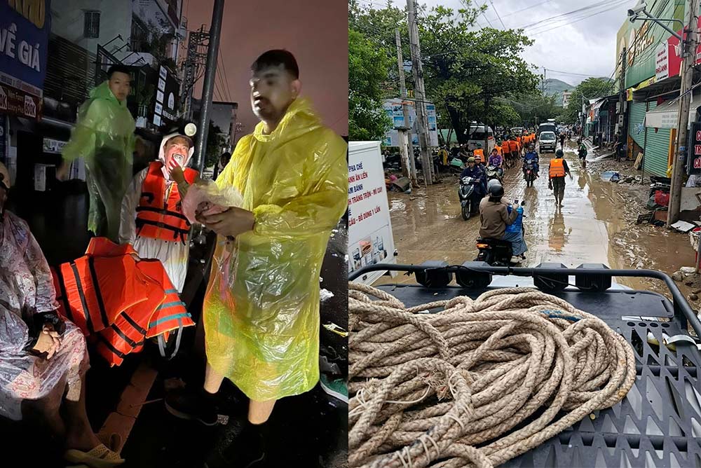 Xúc động hành trình khách nước ngoài tình nguyện cứu trợ lũ ở Khánh Hòa. Ảnh: Ninh Phương