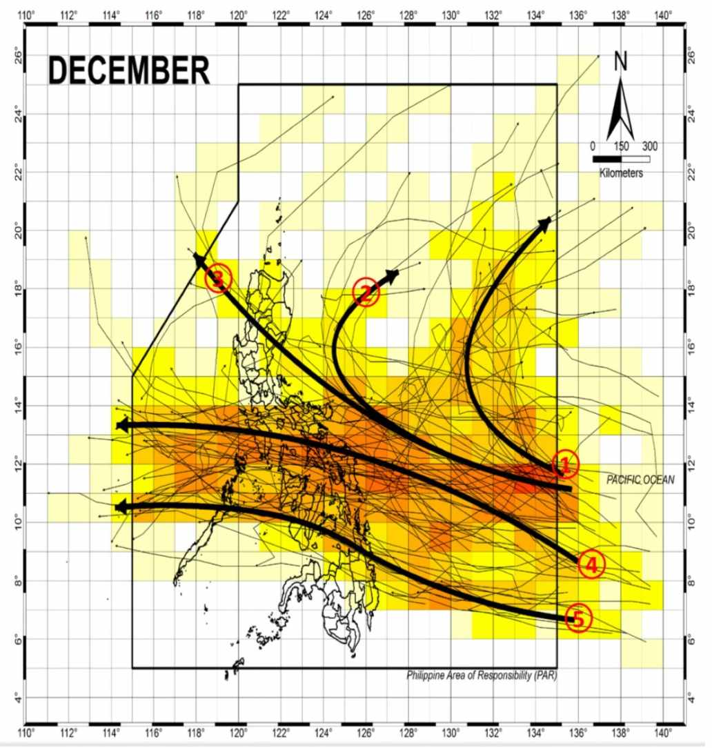 Du bao cac kich ban duong di cua bao trong thang 12. Anh: PAGASA