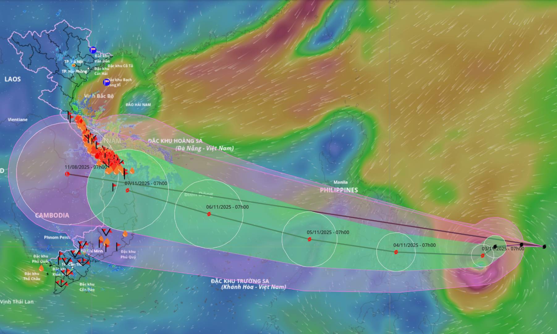 Updated location and path of storm Kalmaegi at 8:00 a.m. on November 3. The storm is forecast to enter the East Sea in the next 48 hours. Source: Vietnam Disaster Monitoring System