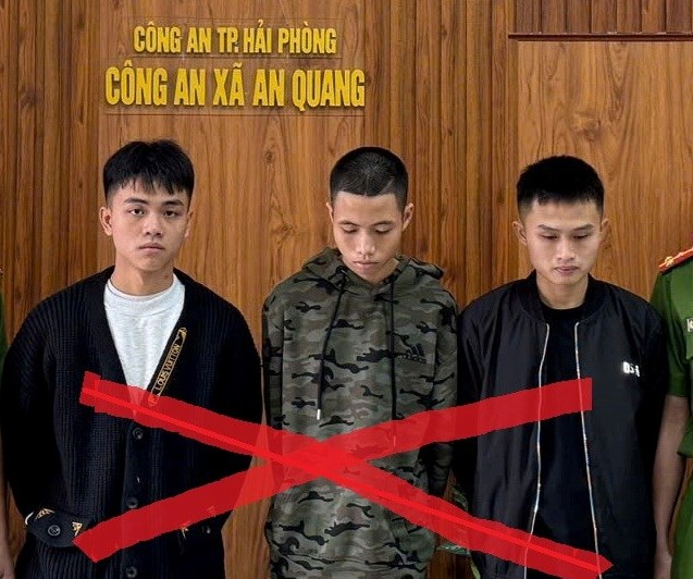 Công an xã An Quang bắt giữ 3 đối tượng Phạm Đức Đạo, Đức Thiện và Nguyễn Văn Hoàng. Ảnh: Công an TP Hải Phòng