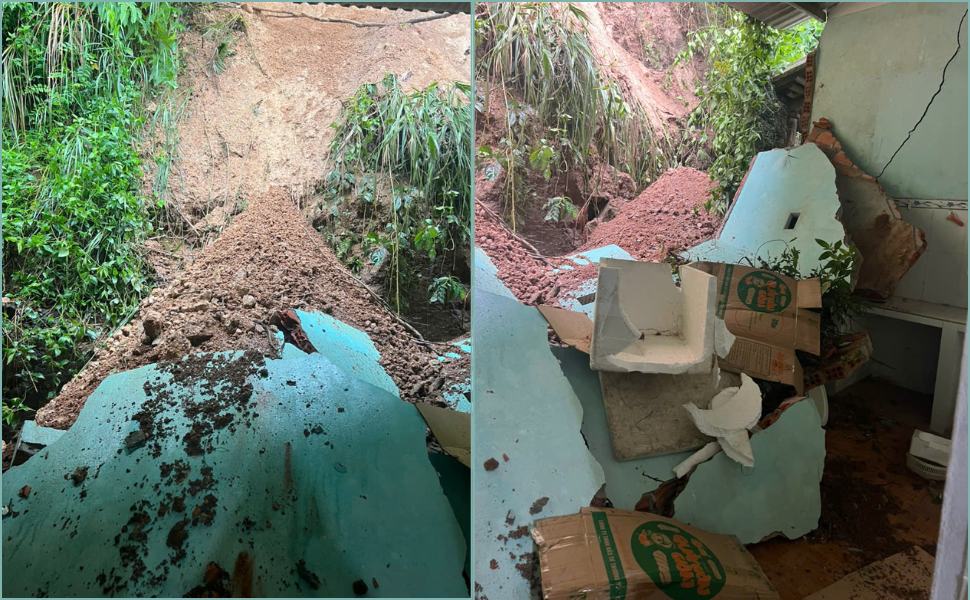 The landslide caused the wall of Ms. Nguyen Thi Luyen's house to collapse (residing in Bong Son ward, Gia Lai). Photo: Trong Nguyen