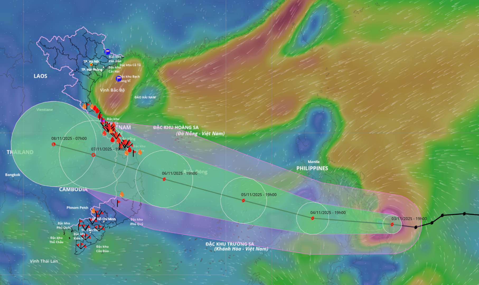 Updated location and path of storm Kalmaegi at 9:00 p.m. on November 3. Source: Vietnam Disaster Monitoring System
