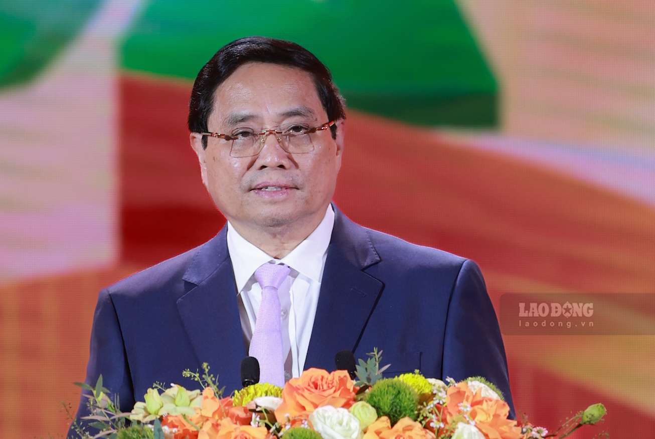 Thu tuong Pham Minh Chinh phat bieu tai Le be mac Hoi cho Mua Thu lan thu I - 2025. Anh: Hai Nguyen