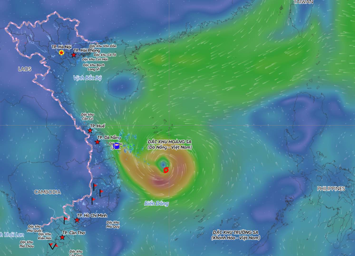 台風15号の位置は11月30日午前8時。出典:ベトナム自然災害監視システム