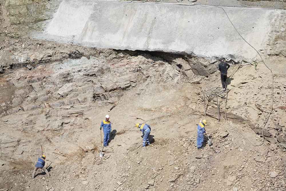 Nhung cong nhan dang gat phan dat sat lo taluy cua tran xa lu. Anh: Tran Tuan.