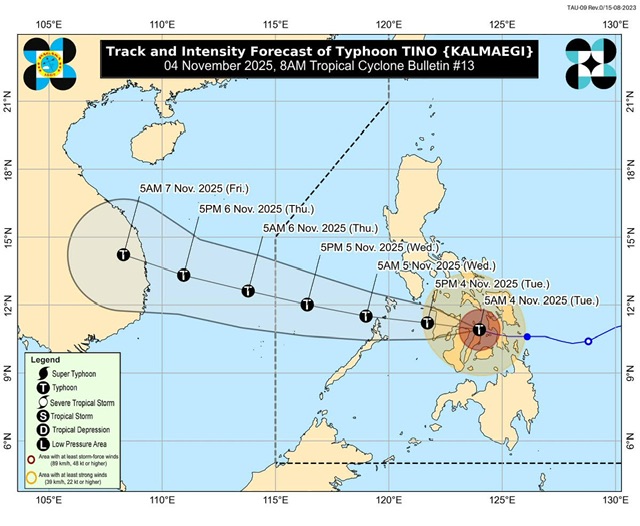 Updated location and path of storm Kalmaegi about to enter the East Sea in the next 24 hours. Photo: PAGASA
