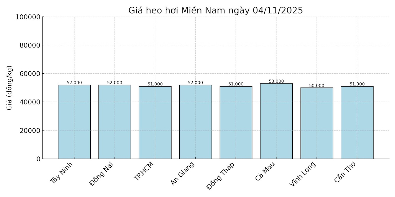 Gia heo hoi ngay 4.11 tai khu vuc mien Nam. Do hoa: Thuy Linh