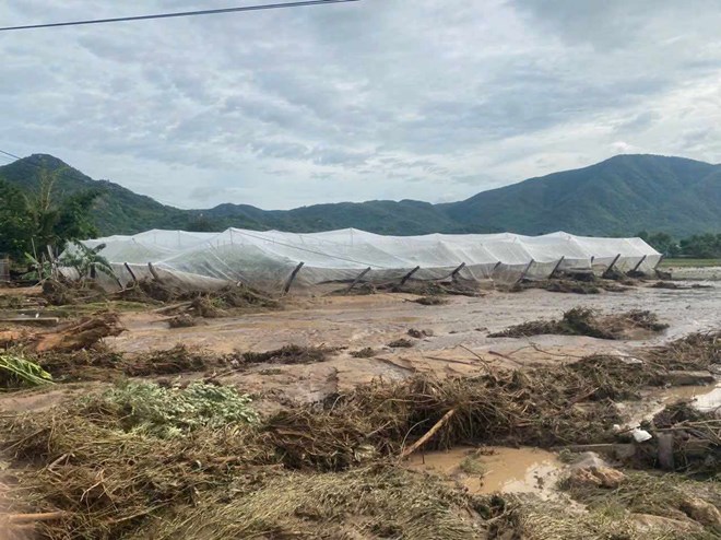 The reservoir of a business in Tuy Phong commune (Lam Dong) broke, causing serious flash floods. Photo: Phuc Khanh