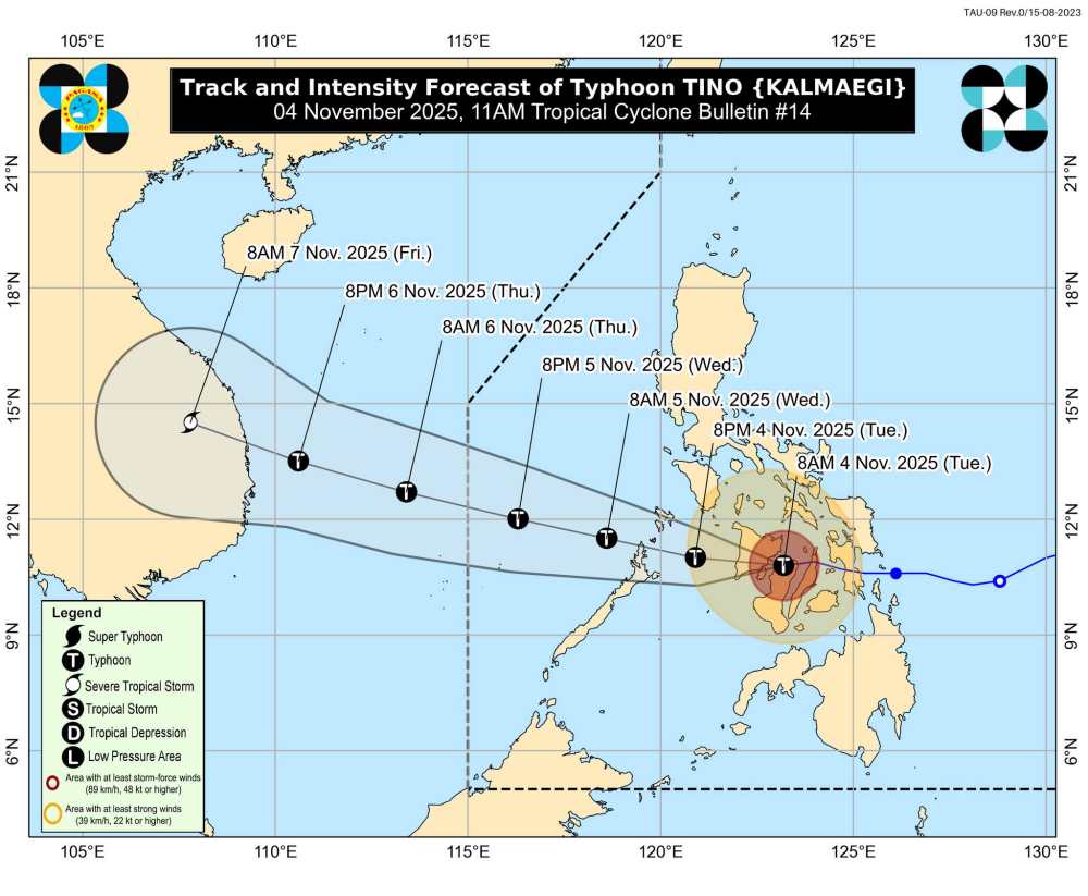 Cap nhat vi tri cua con bao so 13 Kalmaegi. Anh: PAGASA