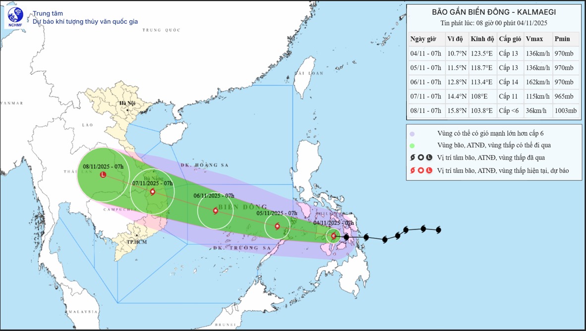 On the morning of November 5, typhoon Kalmaegi is forecast to move into the East Sea to become the 13th typhoon. Photo: National Center for Hydro-Meteorological Forecasting