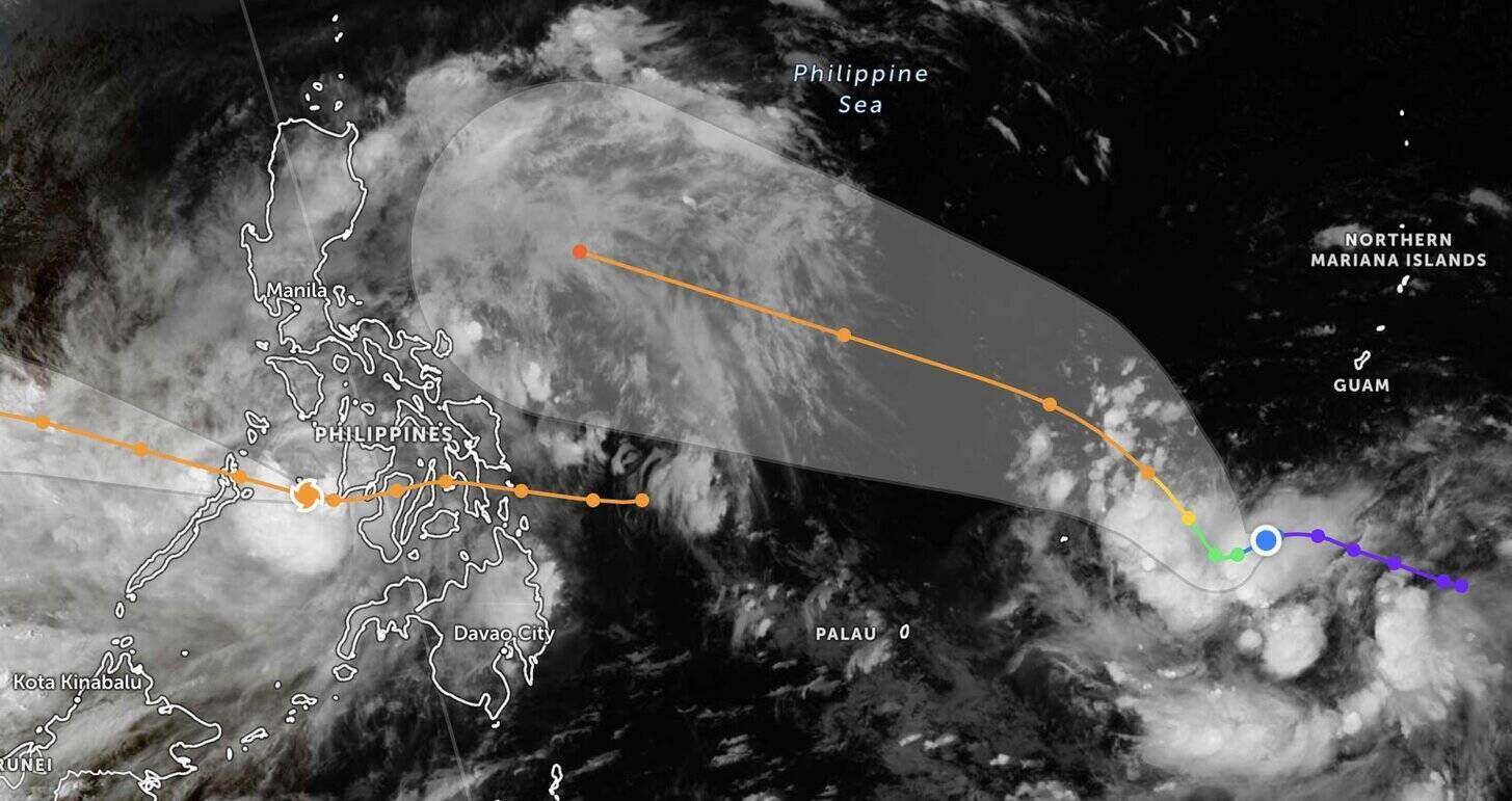 Theo du bao bao ngay 3.11 cua PAGASA, sieu bao gan Bien Dong sau bao Kalmaegi co the di vao Bien Dong, thanh bao so 14. Anh: PAGASA
