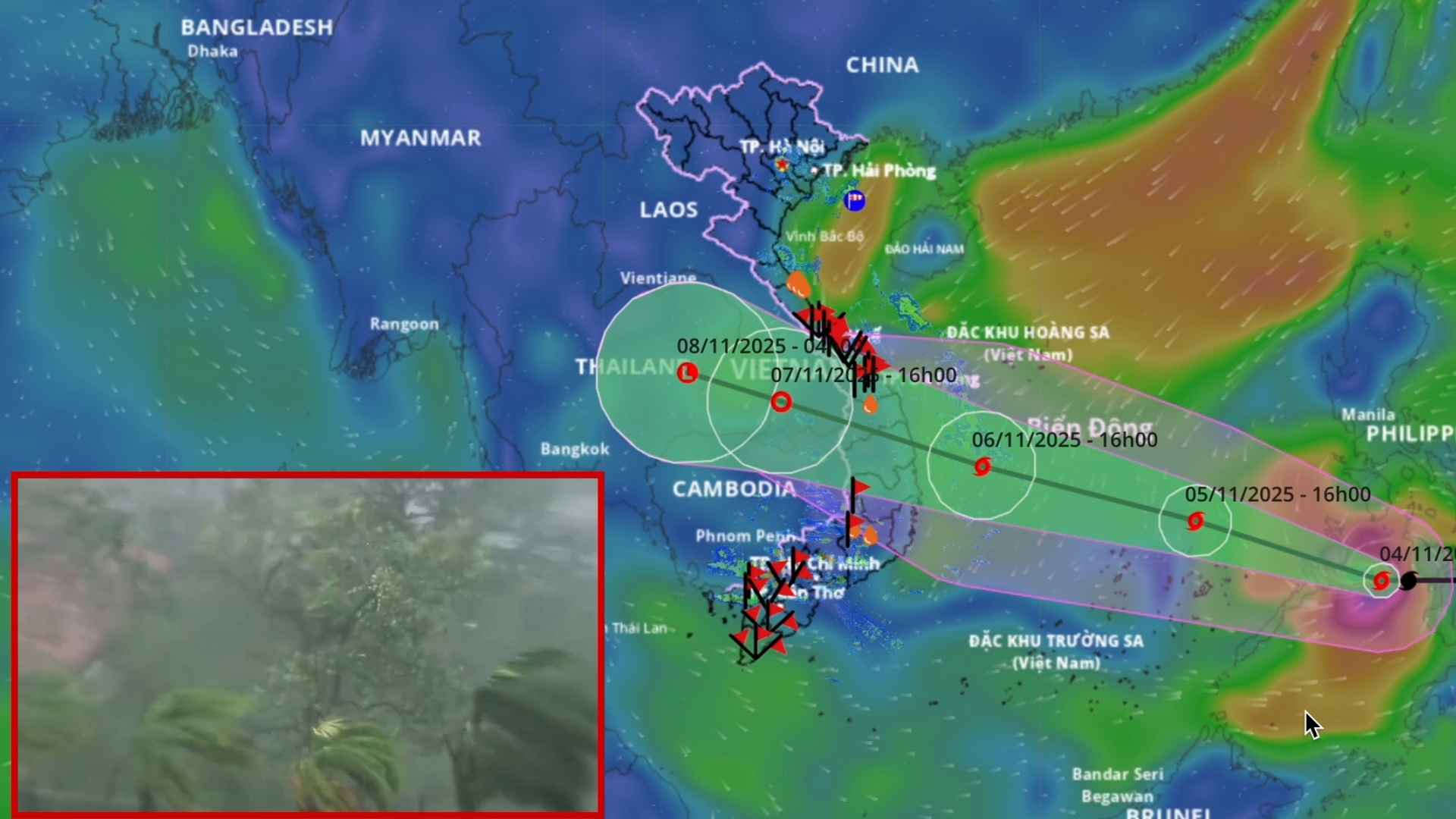 칼마에기 태풍이 베트남에 상륙할 때 지방에 폭우와 강풍 예보