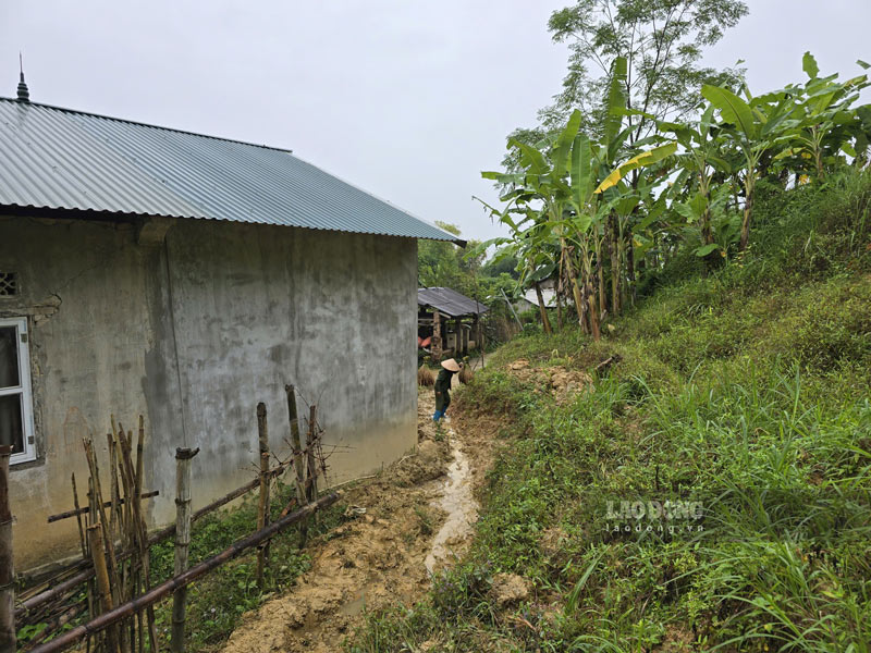 Dân nơm nớp lo sợ khi đất sạt lở sát vách nhà. Ảnh: Tân Văn